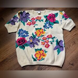 Vintage Short Sleeve Floral Sweater Cottagecore